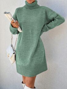 EURMUSE Knitwear Dress With Folded Neck Simple Fashionable Daily Casual