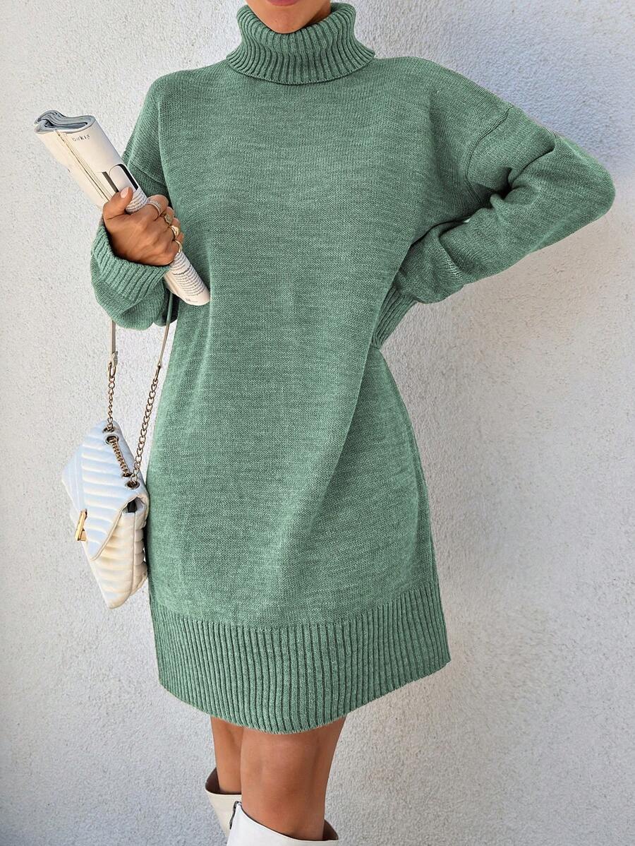 EURMUSE Knitwear Dress With Folded Neck Simple Fashionable Daily Casual