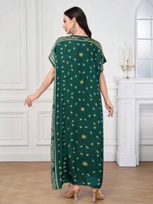 Al Najma Vestido con mangas murciélago con estampado floral de paisley al estilo árabe con pañuelo de hijab, vestidos largos modestos para mujeres