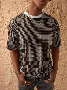 Forever 21 Men's Simple Casual Basic Striped T-Shirt With Contrast Collar - Multicolor - View 2