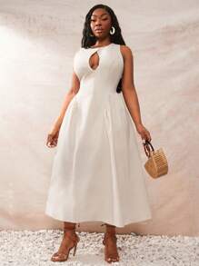 SHEIN SXY Robe d'été sexy pour femme de grande taille, style bohème, couleur unie, col rond, sans manches, ajourée