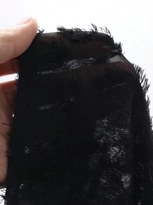 FRIFUL Women's Sheer Lace Loose Fit Round Neck Blouse - Black - View 3