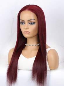 Perruque De Soirée Couleur Rouge Vineux Foncé 99j#, Coupe Pré-découpée 5x5 Sans Colle Avec Fermeture Droite Sans Colle Et Avec Un Bonnet Aéré Pour Une Utilisation Quotidienne De Cheveux Humains Vierges Bruts Non Transformés - S99J - Voir 5