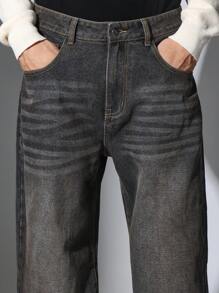 SUMWON Denim de Ajuste de Patinador Ultra Confortável, Calça Denim de Perna Larga Solta, Streetwear Casual Relaxado, Perfeito para Skate e Estilo Urbano - Preto - Visão 7