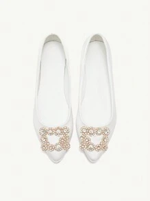 CUCCOO CHICEST Women Rhinestone Decor Fashion Casual Flat Shoes - White - View 2