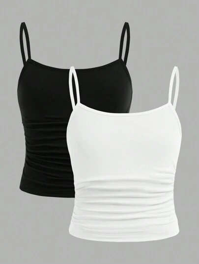 SHEIN Girlism Tween Girl Tween Girls 2st Set Minimalistisk Bekväm Ruched Camisole Bralette