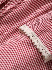 DAZY Rüschen-Saum karierter Schleifenpyjama-Set, Herbstkleidung