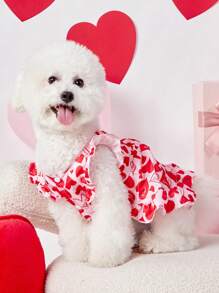 PETSIN 1 Stück Valentinstag rotes Herz Grafik Kappe Ärmel Knopf Unten Hund Kleid, passend für alle Haustiere