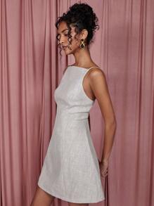 COSMINA Women's Spaghetti Strap Minimalist Zip Back Bodycon Mini Dress, Casual Daily Wear - Grey - View 4