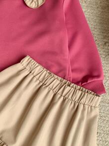 Blossori Conjunto de 2 piezas de sudadera suelta de estilo francés rosa elegante y falda plisada beige para niñas, para primavera/verano