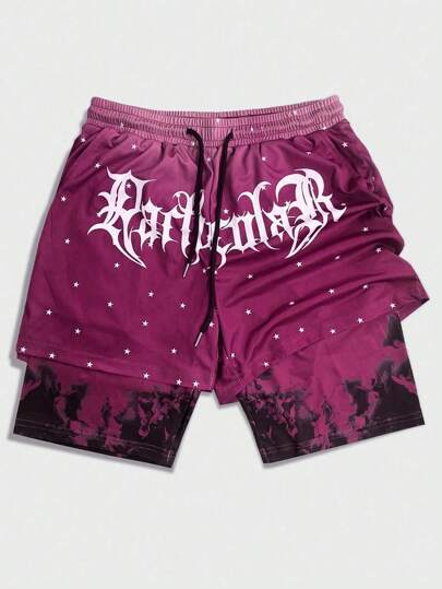 Prep Pantaloncini da basket da uomo con stampa a stelle e lettere, design a 2 in 1