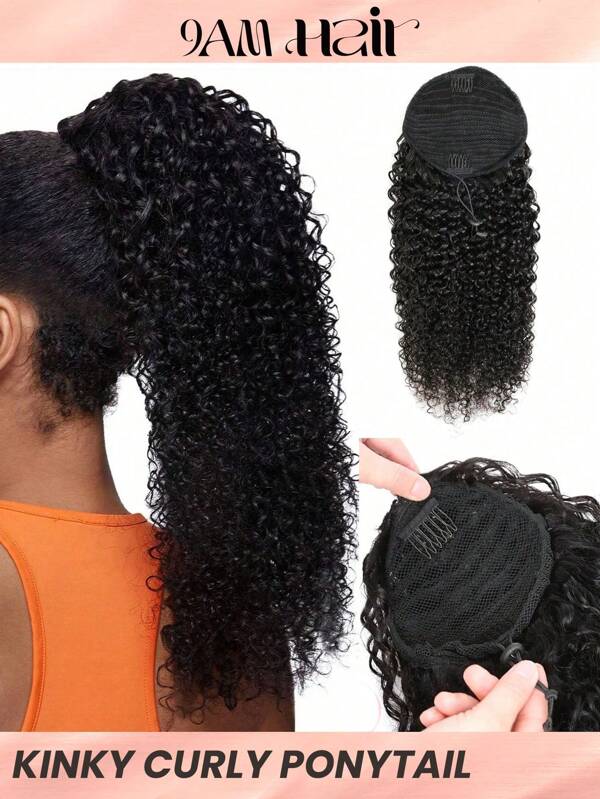 1 pieza Extensión de cabello humano rizado y rizado con cordón, color negro natural, para uso diario de las mujeres, fácil de usar