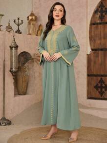 Al Najma 优雅休闲刺绣喇叭袖长裙，端庄的长袍 - 薄荷綠 - 查看 4