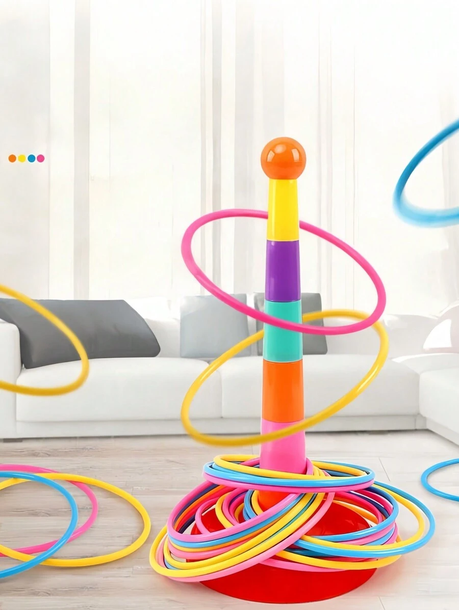 1Set Compact Portable Fun Skill Improving Hand Eye Coordination Educational Colorful Ring Toss Game Toy Best Holiday Gift Family Activity Party Fun Easy Storage Indoor Outdoor Game Skill Toy Gift Idea Festive Celebration Activity