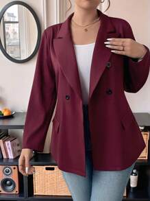 Calvaya 大码女式复古时尚酒红色西装外套 - 酒紅色 - 查看 4