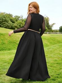 SHEIN EZwear Große Größen Schwarz A-Linien Rock 2-teiliges Set, geeignet für Frühling & Sommer - Schwarz - Übersicht 2