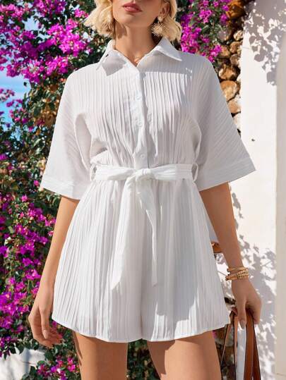 Vivid Eden 女士純色襯衫連身褲