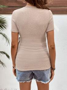 SHEIN Pregnant Women Loose C-Tie Wrap Nursing T-Shirt, Casual Vacation