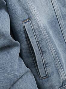 Manfinity Homme Men's Button Front Long Sleeve Pocket Casual Denim Jacket - Light Wash - View 4