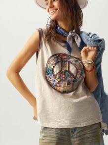 Bohemela BOHO 波西米亚风针织圆领宽松女式休闲背心，简约时尚，适合日常穿着 - 米色 - 查看 6