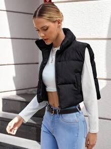 EURMUSE Zip Up Sleeveless Puffer Coat - Black - View 6