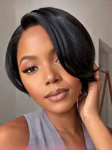 Short Pixie Cut Bob Wigs T Part Lace Front Wigs For Women Straight Lace Frontal Wigs Side Part Wig Pre Plucked With Baby Hair Black Color - SNatural - View 2