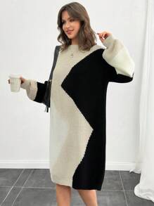 SHEIN Tall Multicolor Geometrical Pattern Long Sleeve Round Neck Sweater - Multicolor - View 3