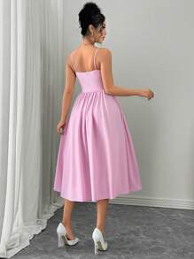 SHEIN PETITE Robe de soirée rose mi-longue évasée à la taille pour femmes, élégante et polyvalente sans manches - Rose bonbon - Voir 2