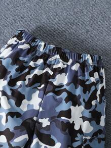 SHEIN 2件套男童休闲圆领短袖上衣和长裤套装