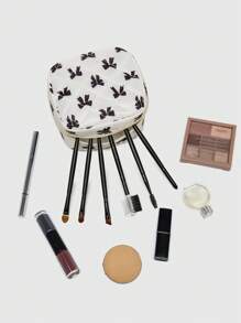 Marina Oliveira Bolsa de almacenamiento femenina de gran capacidad para toallas sanitarias, con estampado de lazo en blanco y negro, bolsa de viaje portátil para mujeres/niñas con monedero, excelente idea de regalo para la decoración del hogar en otoño, multifuncional como organizador de viaje, estuche de maquillaje, bolsa de vacaciones, caja de almacenamiento de cosméticos de gran capacidad para lápices labiales, brochas, productos de cuidado de la piel, teléfono, monedas, artículos pequeños