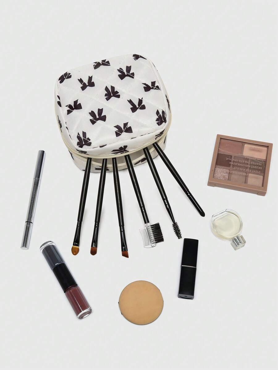 Marina Oliveira Bolsa de almacenamiento femenina de gran capacidad para toallas sanitarias, con estampado de lazo en blanco y negro, bolsa de viaje portátil para mujeres/niñas con monedero, excelente idea de regalo para la decoración del hogar en otoño, multifuncional como organizador de viaje, estuche de maquillaje, bolsa de vacaciones, caja de almacenamiento de cosméticos de gran capacidad para lápices labiales, brochas, productos de cuidado de la piel, teléfono, monedas, artículos pequeños