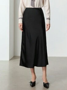 EastFlair Falda midi recta y casual con abertura, minimalista y de moda para el día a día para mujer