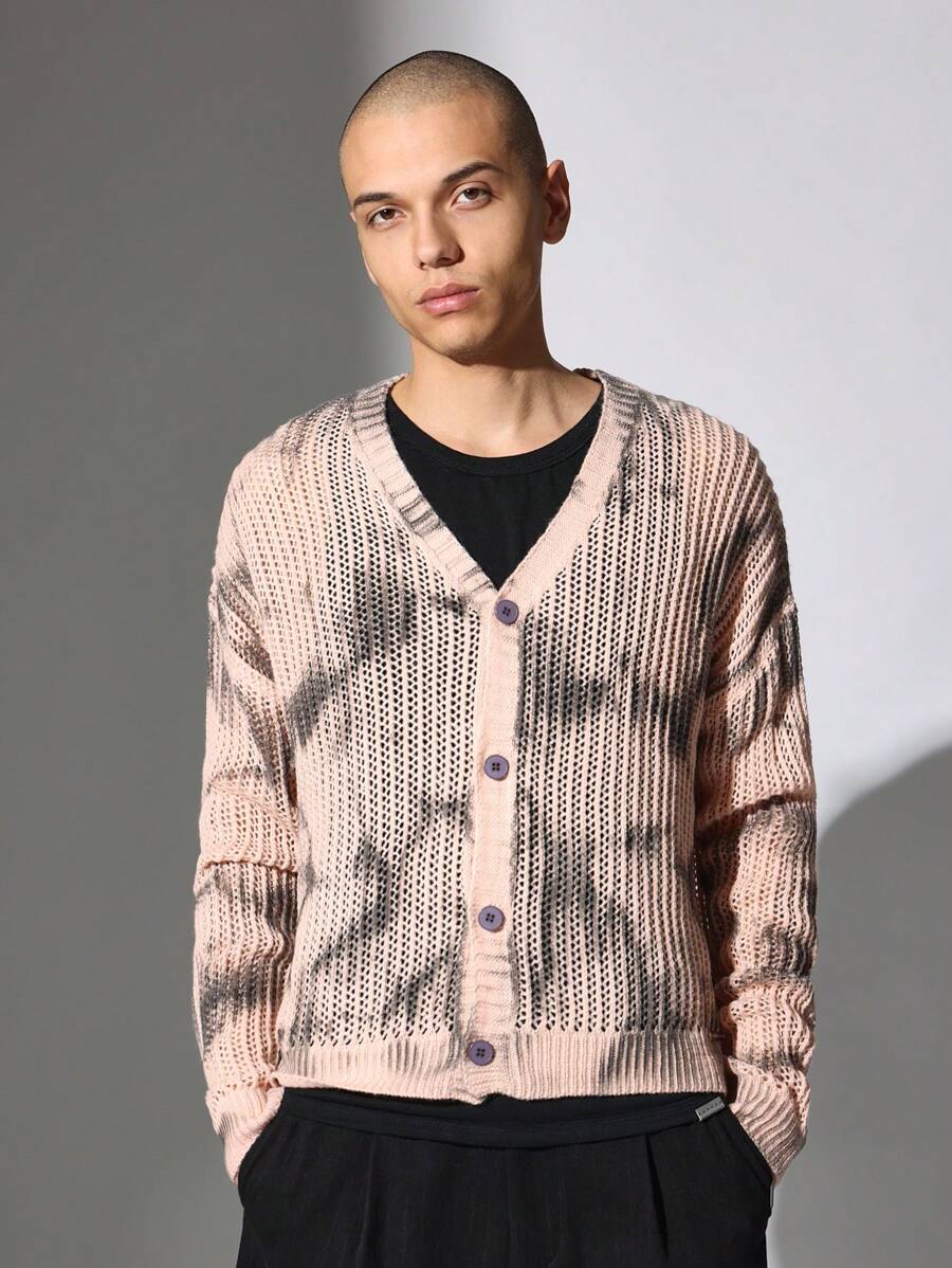 SUMWON Designer Crochet Button Down Cardigan Chunky Knit Fall Winter Lightweight Casual Loungewear Outerwear Layering Piece - Pink - View 1