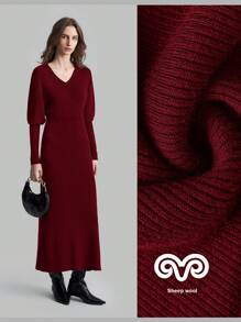 Ontre Women's 2025 New Spring Angola Red Elegant Solid Color Batwing Sleeve Sweater Dress - Red - View 2