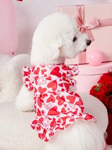 PETSIN 1 Stück Valentinstag rotes Herz Grafik Kappe Ärmel Knopf Unten Hund Kleid, passend für alle Haustiere