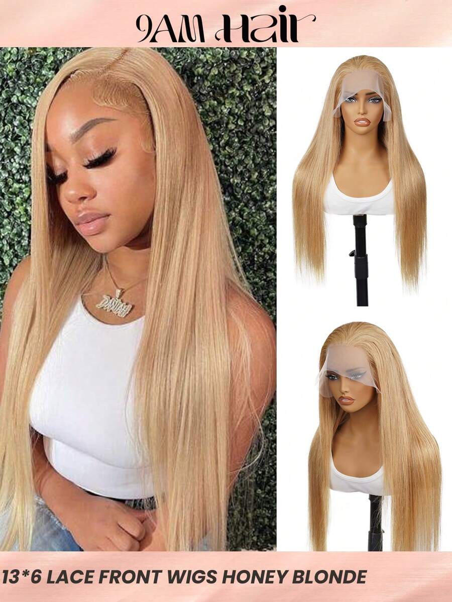 蜜色13x6鬆緊帶蜂巢網人髮假髮,預拉直柔順假髮網假髮,適用於女士 - S27 - 查看 1