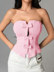 Muchica Women's Fashion Knit Bow Decor Tube Top - Pink - View 5