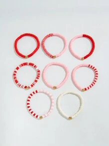 ROMWE Kawaii 8 件可爱粉色聚合物粘土友谊手链，适合情人节或友谊礼物 - 淺粉色 - 查看 2