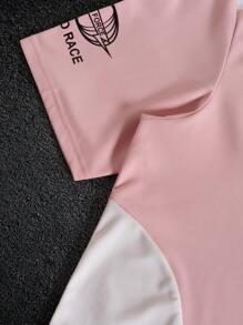 Manfinity EMRG Men's Letter Print Contrast Color Short Sleeve Casual Polo Shirt - Pink - View 5