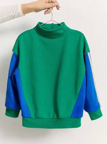 THE HAPPY LOOK Sweat-shirt à demi-zip, épaules tombantes et manches longues avec bloc de couleurs pour jeunes garçons, style sportif décontracté