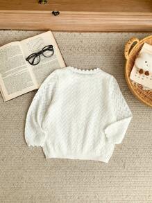 Blossori Young Girls Loose Fit Round Neck White Sweater Set, Autumn/Winter - White - View 2