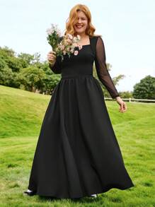 SHEIN EZwear Große Größen Schwarz A-Linien Rock 2-teiliges Set, geeignet für Frühling & Sommer - Schwarz - Übersicht 3