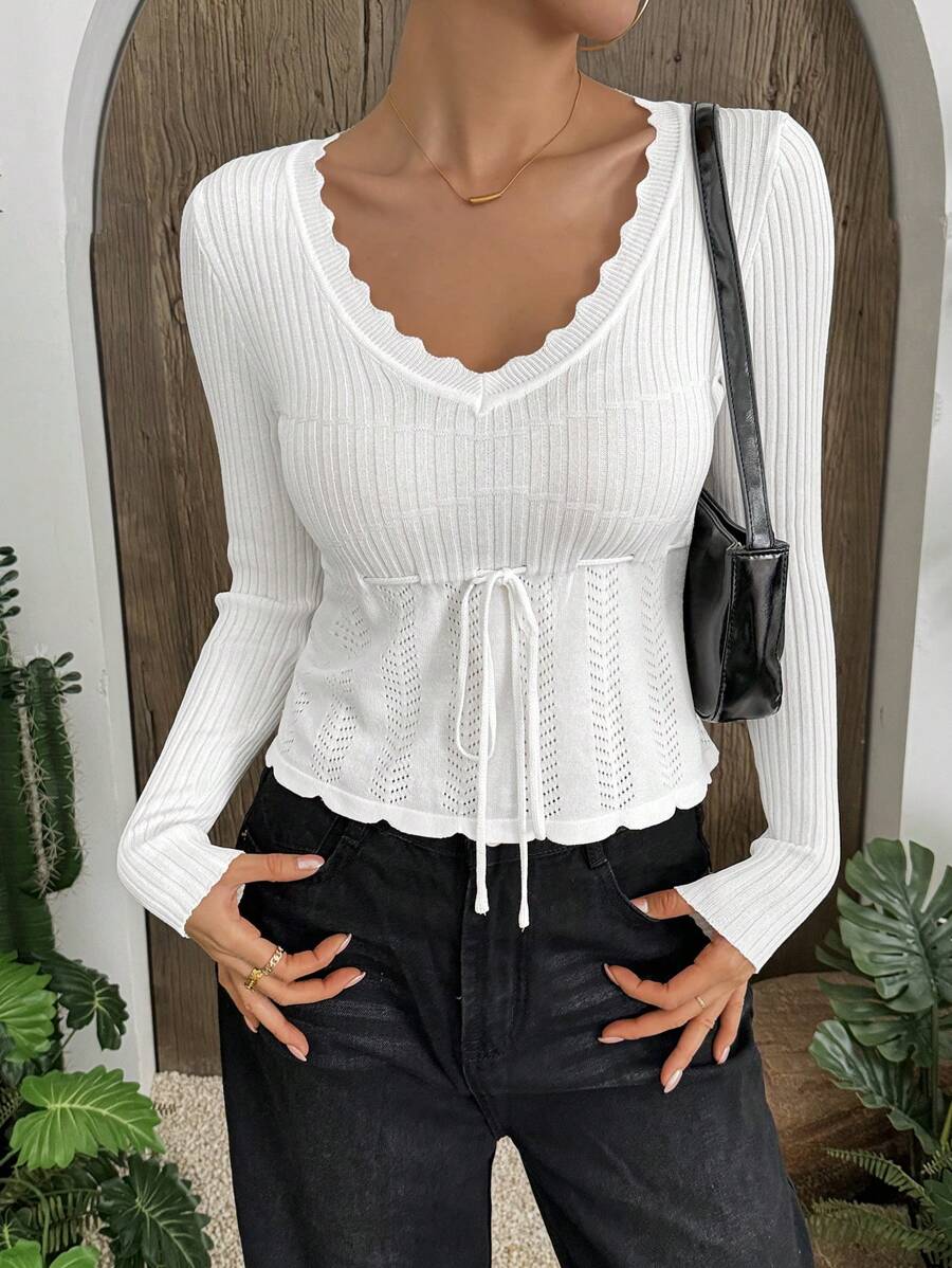 Chiquease Women's Casual Solid Color Simple Stylish Knitted Sweater, Daily Wear Fall Winter - White - View 1