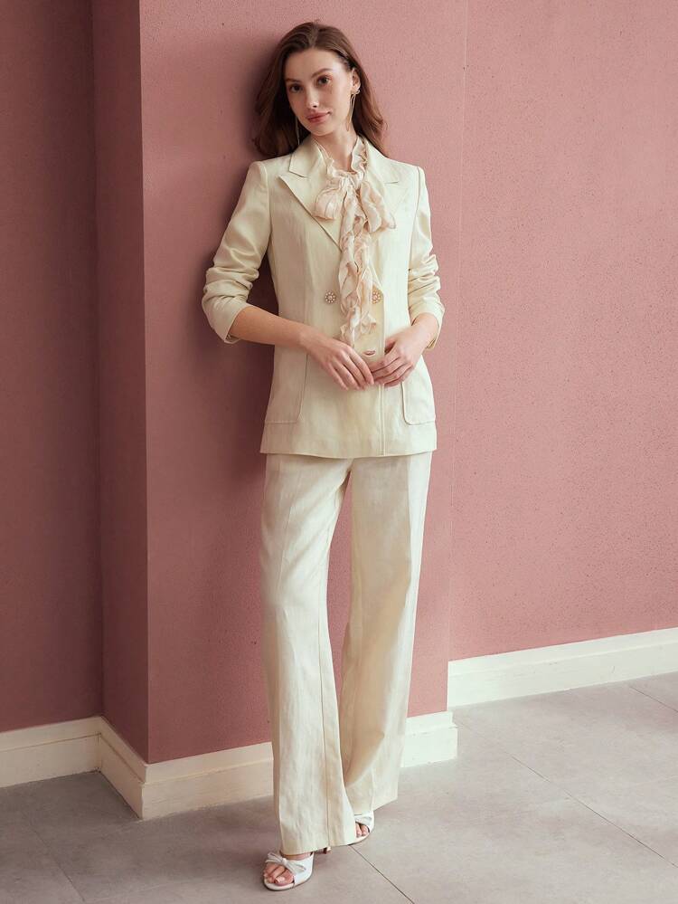 LINEN STRUCTURED DOUBLE BREASTED BLAZER