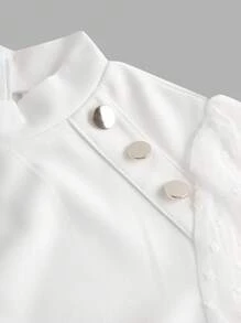 SHEIN Girlism Teen Girls' Knitted Solid Color Patchwork Cutout Decor Button Casual Dress - White - View 3