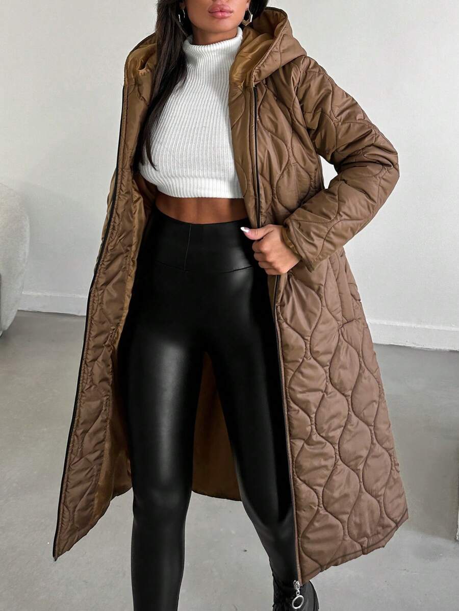 EURMUSE Women's Puffer Jacket With Onion Shape Quilting - Brown - View 1