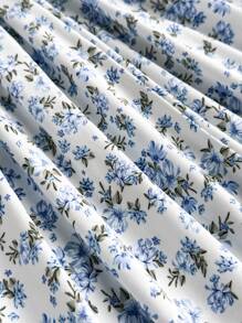 SHEIN Leap Crew Teen Girls , Elegant, Beach Vacation Holiday Strap Dress, Blue And White Color, Suitable For Spring/Summer, Valentine's Day, Clean Girl Style - Blue and White - View 3