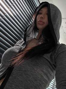 DAZY Street Style Color Block Hooded Slim Fit Women T-Shirt