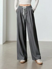 EastFlair Women's Solid Color Simple Fashion Casual Pants For Daily Wear - Dark Grey - View 1