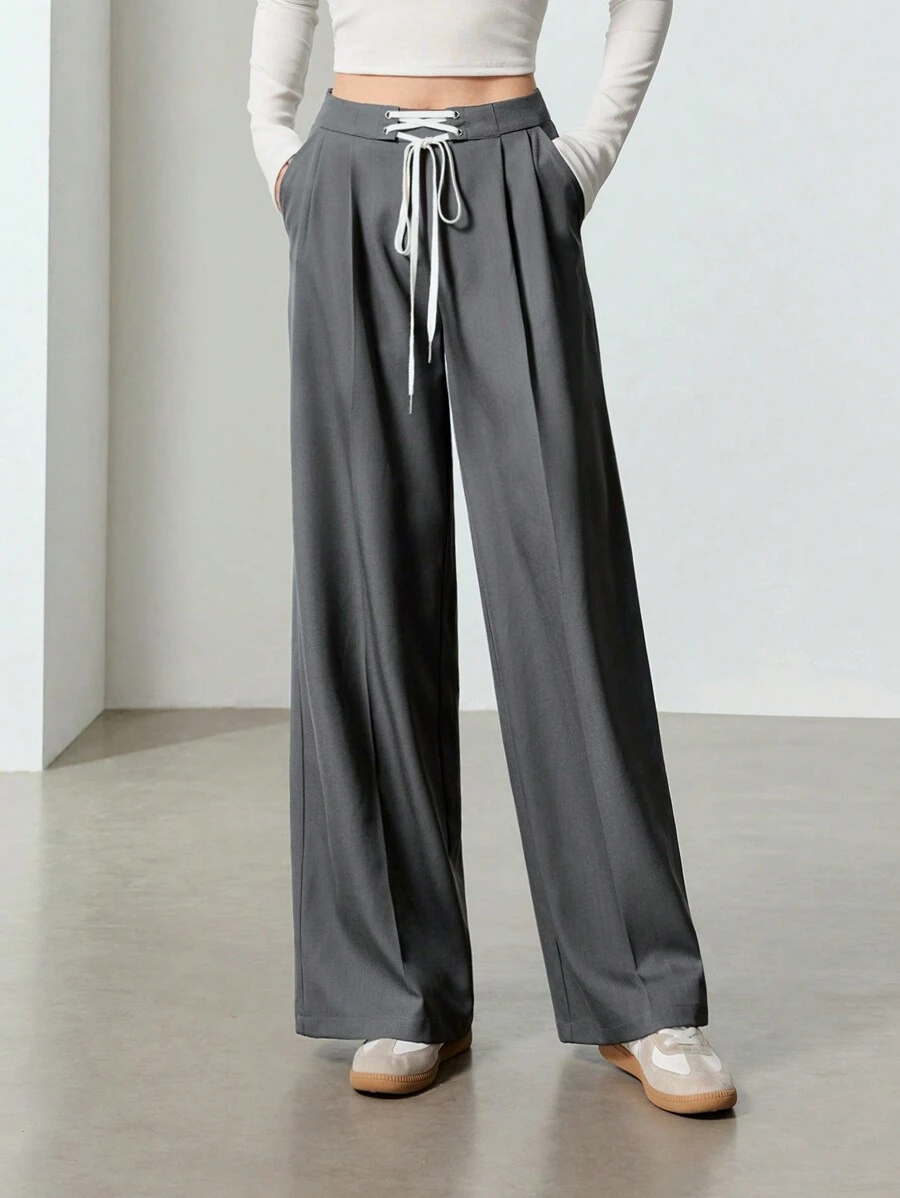 EastFlair Women's Solid Color Simple Fashion Casual Pants For Daily Wear - Dark Grey - View 1